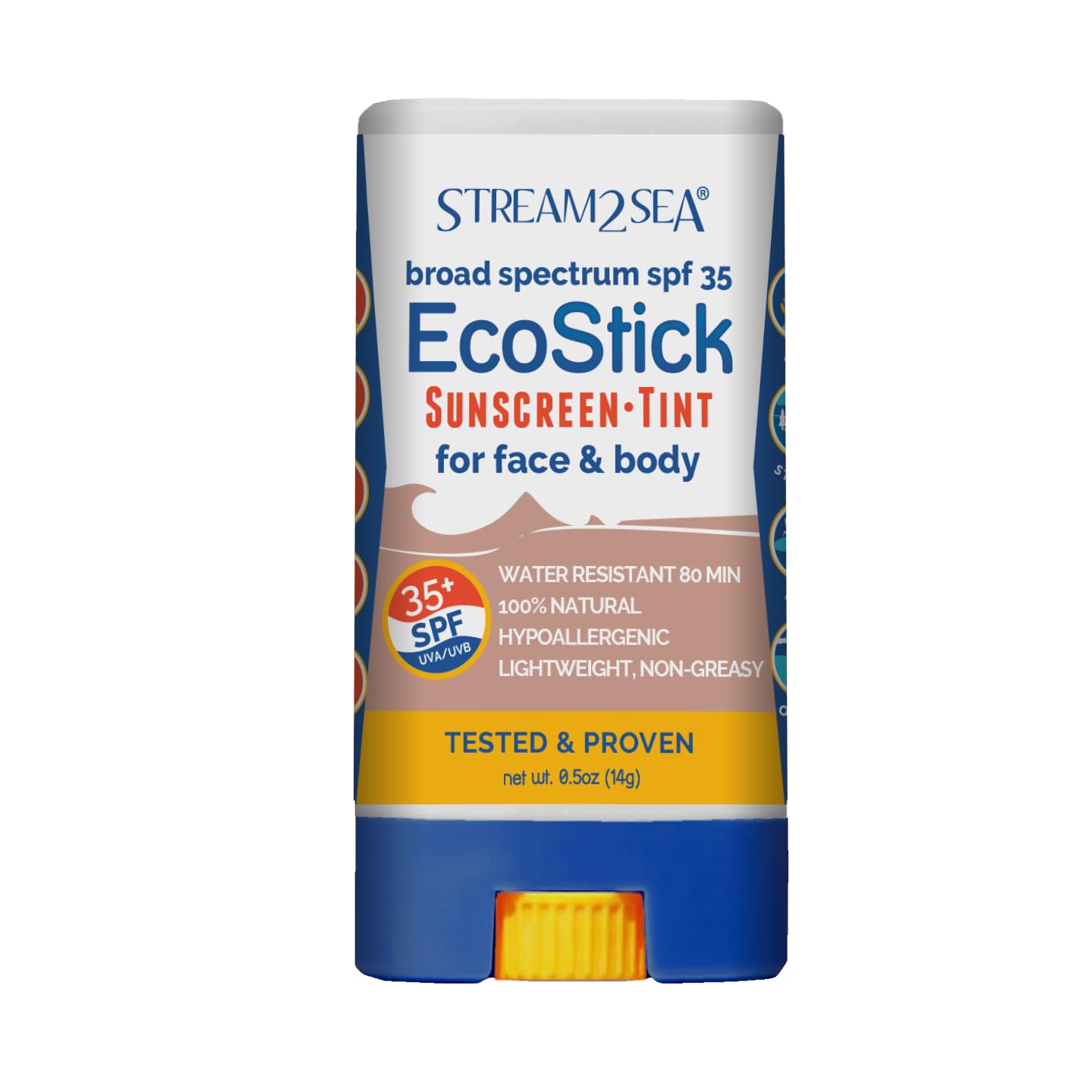 STREAM 2 SEA EcoStick SPF 35 Mineral Sunscreen Stick, Sweat Water Resistant Sunblock, USDA Approved Biodegradable Paraben Free Reef Safe Sunscreen Protection UVA UVB (EcoStick Tint) - 0.5 oz
