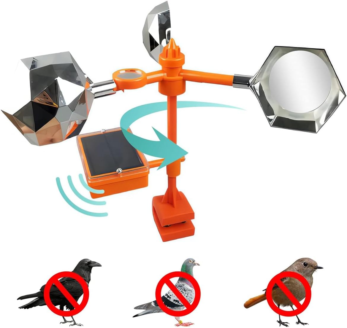 Amuer Reflect-a-Bird Deterrent with Solar Voice Scarer,Rhombic Polygon Reflect Bird Deterrent 360° Wind Driven Flash Bird Repellent Anti Bird Defender Bird Spinning Reflectors for Garden Yard Rooftop
