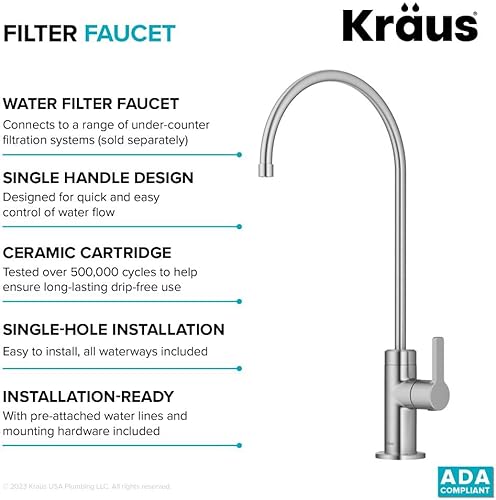 Miniatura 12 de Kraus Oletto - Grifo de filtro de agua potable de un solo mango para sistema de filtración de agua en acero inoxidable libre de manchas, FF-103SFS