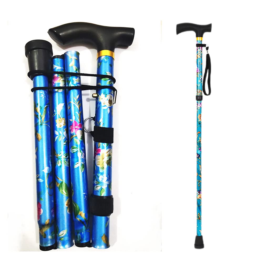 CLOKTA5-Level Walking Cane, Lightweight, Adjustable and Aluminum Canes for Seniors Adult Men and Women,Folding Canes,Ergonomic Wheeled Handle, New Floral Pattern