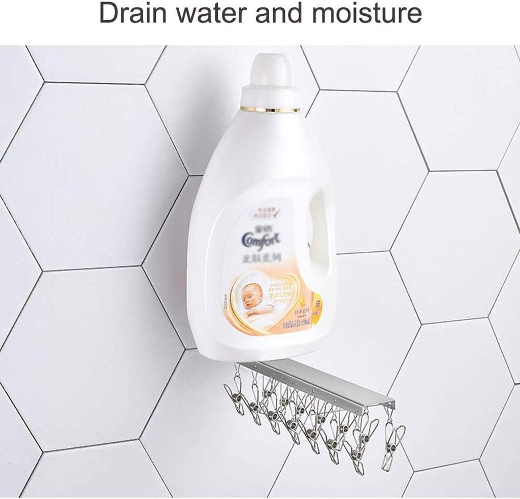 Clothes Drying Rack Wall Mounted Retractable Folding Laundry Room Closet Storage Organization Drying Clips, Underwear Hanger with Clips, Aluminum