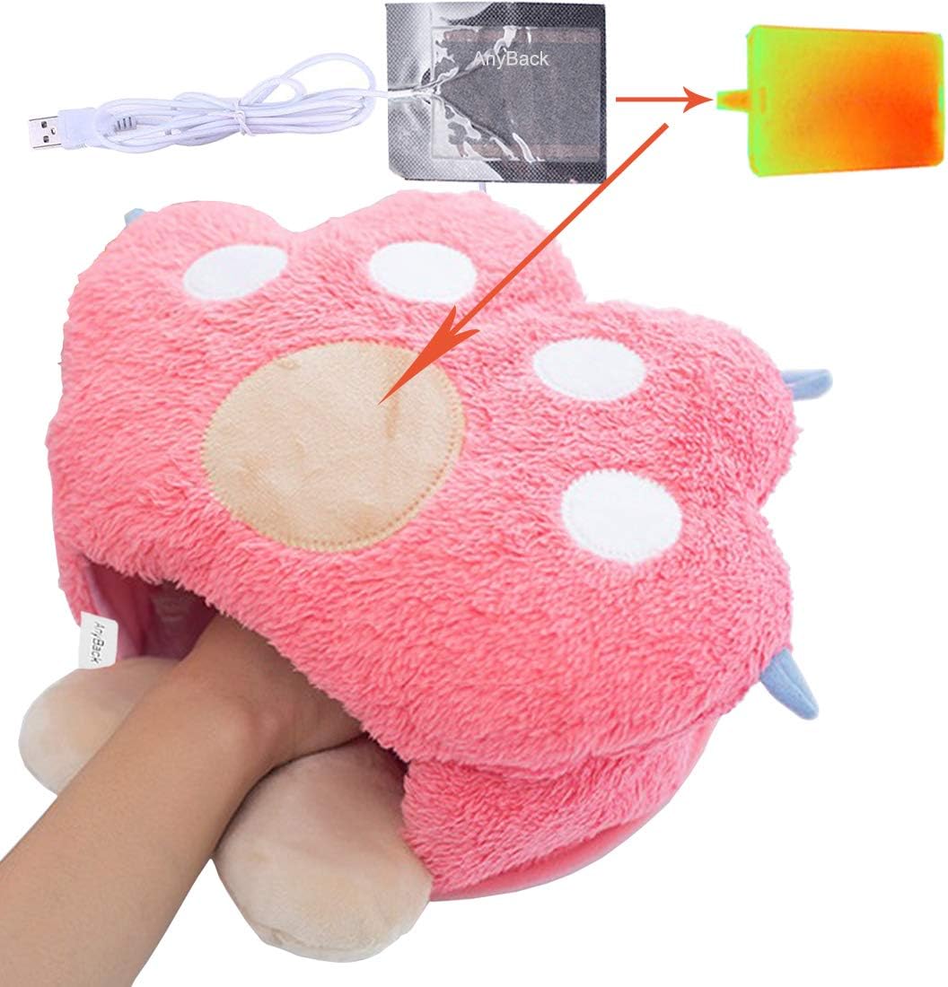 Heated Mouse Pads Hand Warmers with Wrist Rest and Heating Pads and USB Cables and Plush Stuffed Animals Desk Gloves Mittens Wraps AnyBack Cat Bear Paw Red