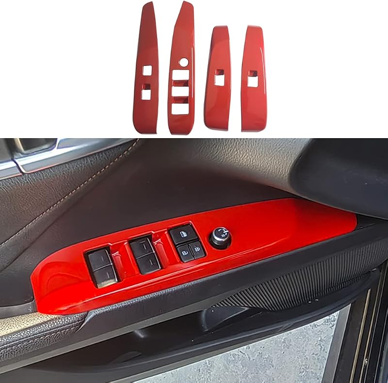 Moldura de acabamento do painel do interruptor de janela Toyota Camry Kolya vermelha – Kit com 4 unidades