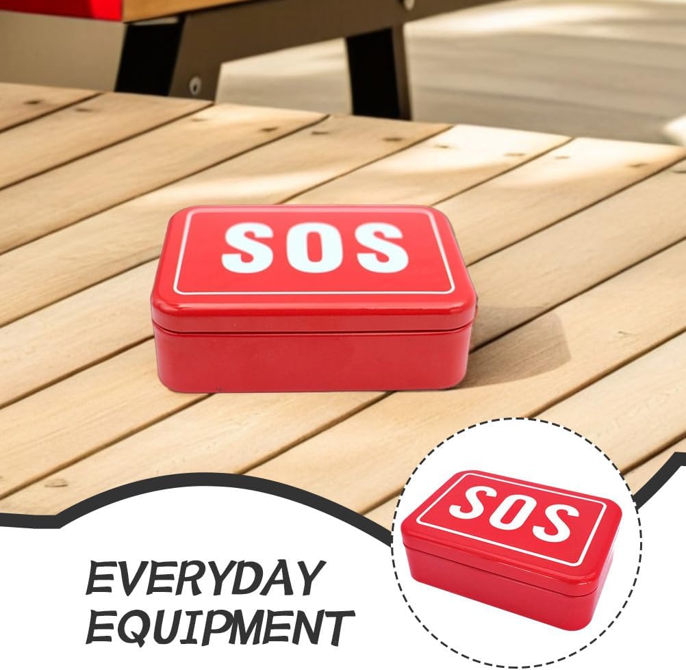 Milisten Sos Outdoor Survival Case, Emergency Tool Storage Box, Red Metal, Compact Design for Outdoor Adventures, Camping, Hiking, 3. 7 X 2. 6 X 1. 1 Inches