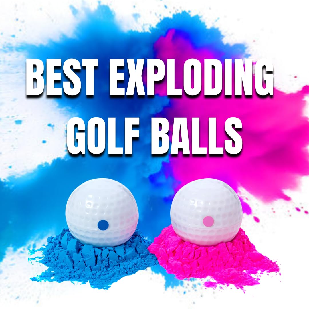 Gender Reveal Golf Balls Exploding Set - 2 Balls - (1 Pink & Blue) Plus Tees, Best for Golf Theme Gender Reveal Parties