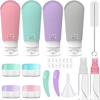 16pcs Silicone Travel Bottles for Toiletries: 90ml Leak Proof Refillable Squeezable Containers - TSA Approved Travel Essentials Set BPA Free for Shampoo Cream Conditioner Lotion Soap Body Wash
