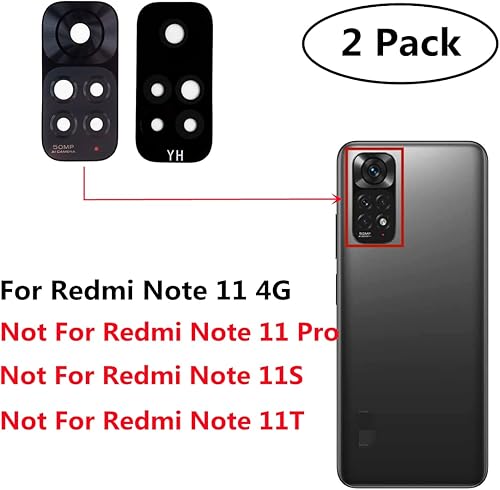 Miniatura 2 de Paquete de 2 fundas de repuesto para lente de cámara trasera para Redmi Note 11 4G 6.43" 50MP con adhesivo y kit de herramientas de reparación (Note