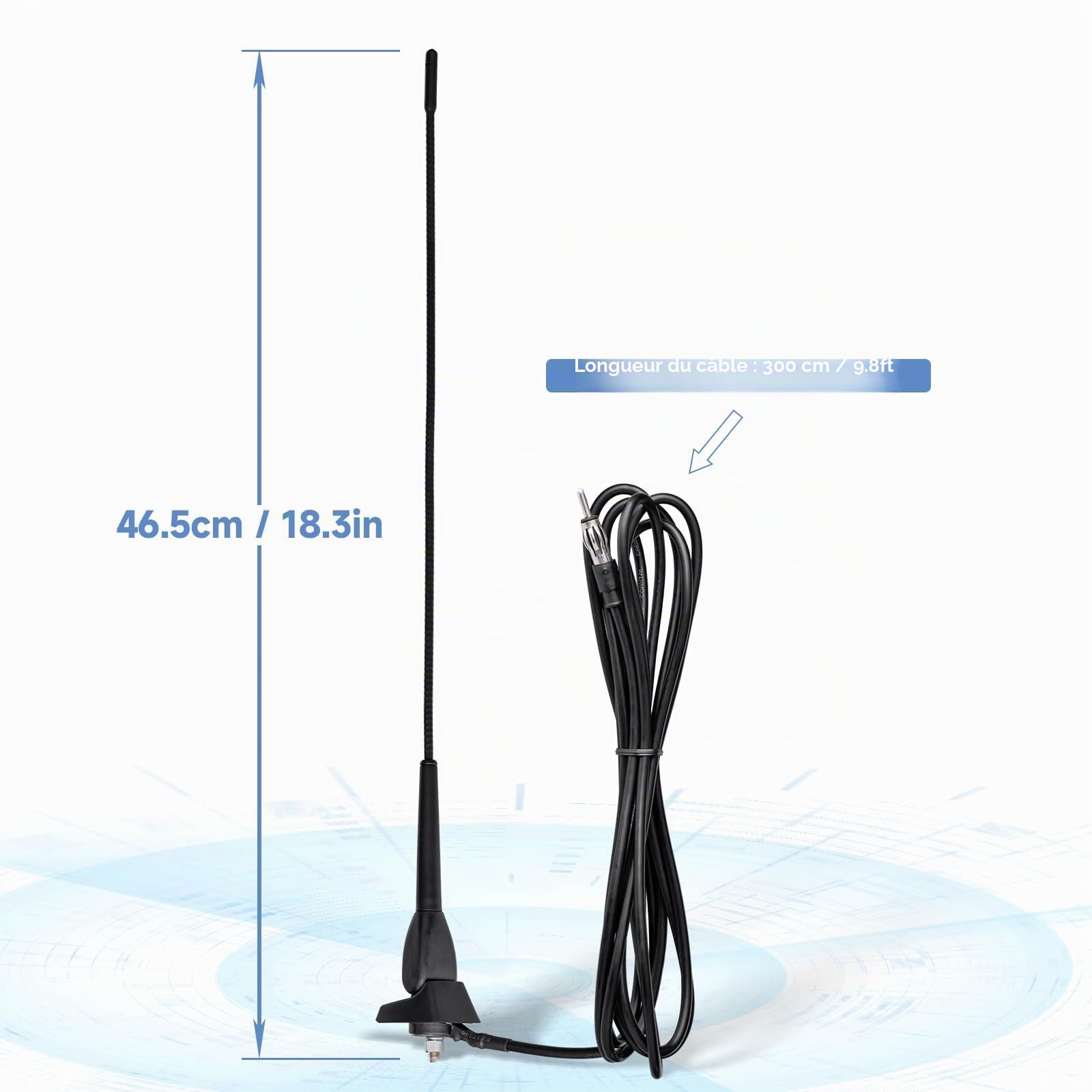 Eightwood Antenne Voiture AM FM Antenne Universelle Câble de Connexion 3M Prise Din pour véhicule Compatible avec Citroën Peugeot Renault Hyundai Nissan etc.