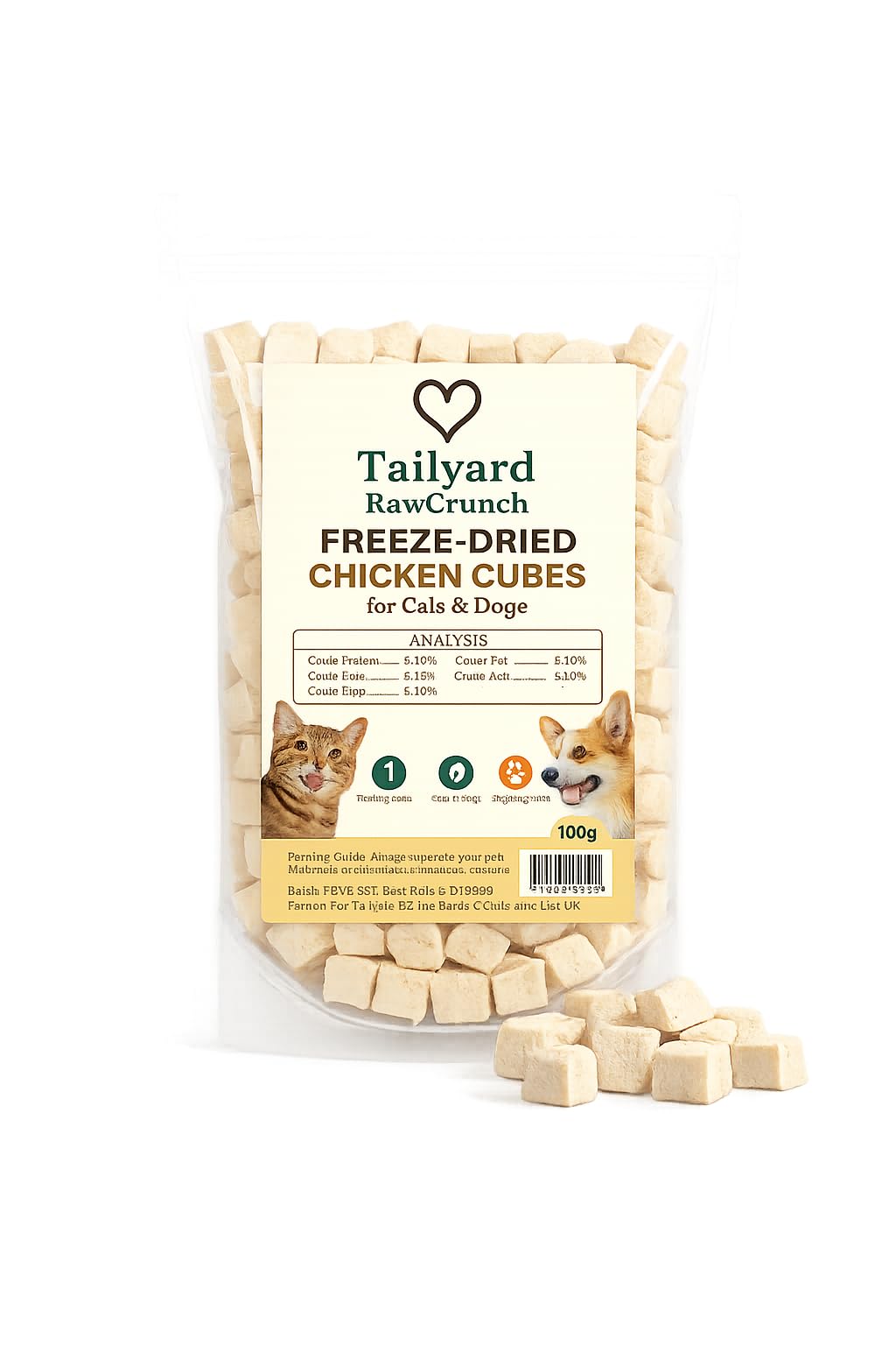 Freeze-Dried Chicken Cubes for Cats & Dogs – 100 g | 100% Single-Ingredient Chicken Treats | High-Protein Training Bites & Food Topper | Grain-Free, Low-Mess Natural Pet Snacks