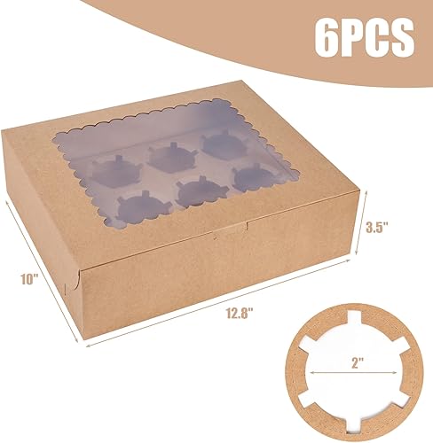 Miniatura 48 de VGOODALL 12 cajas para cupcakes, 6 soportes para cupcakes de Halloween con ventana, cajas de pastelería negras para cumpleaños, vacaciones, Negro