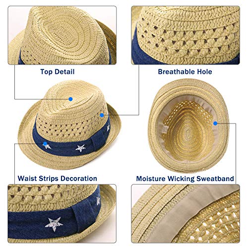 Infants Toddlers Straw Fedora Summer Sun Hat Upf Kids Baby Boys& Girls Beach Outdoor Children Panama Trilby Beige Medium #TOP5