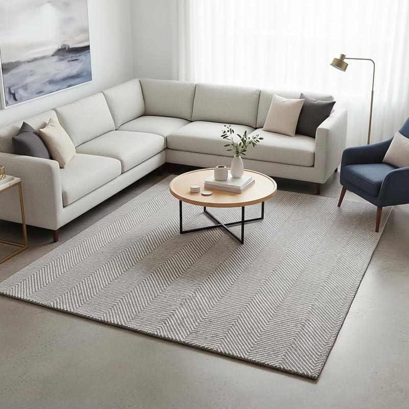 Gray Chevron Area Rug 10' x 14' for Living Room Modern Neutral Geometric Carpet for Bedroom Dining Room Textured Soft Durable Easy Maintenance