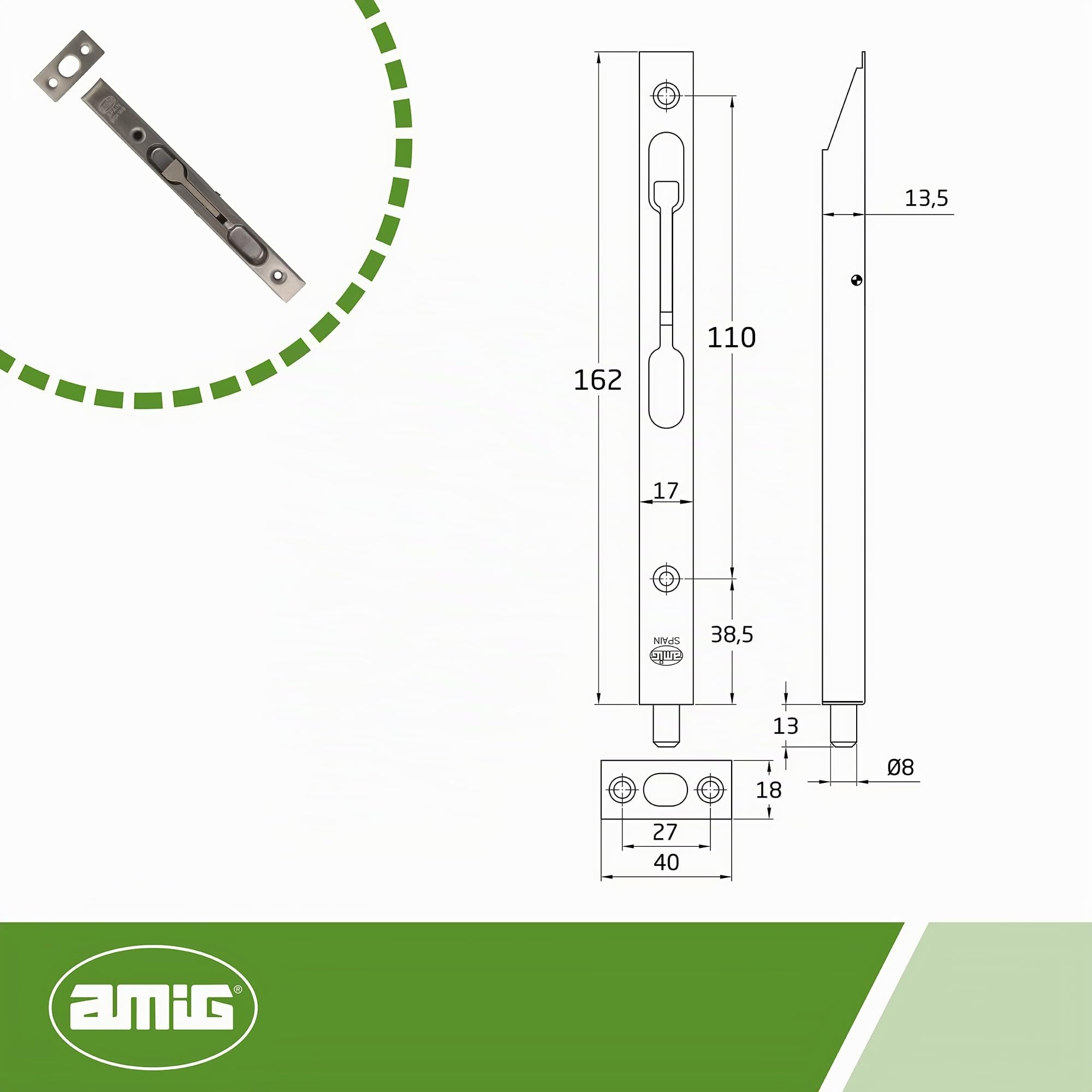 Amig - Perno per Incasso - Chiusura Automatica Verticale - Adatto per Porte in Legno - Sicurezza per Bagno e Camera - Acciaio Durevole, Multicolore