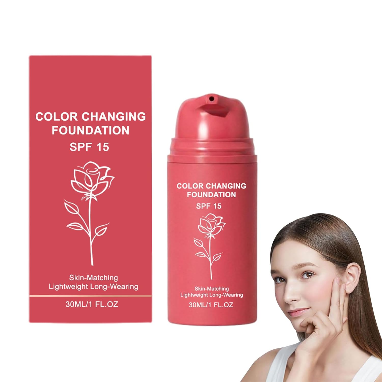 Korean Color Changing Foundation, Professional Skin Tone Adapting Liquid Foundation for Women, Self Adjusting Natural Finish, Blurs Imperfections & Fine Lines, SPF 15, All Skin Types (1 Bottle)