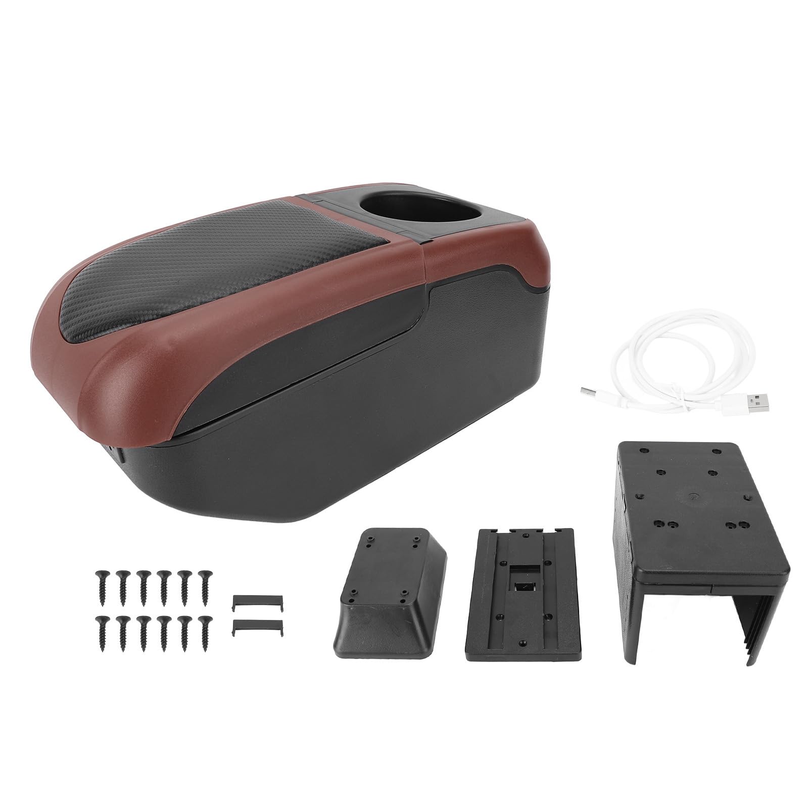 Universal CAR Akrest Pudełko z 6 Portów ładowania USB Podwójna Warstwa Regulowana Organizator Konsoli środkowej do SUV Truck CAR Soft PU Skórzany materiał ABS 320x142x145 Mm (Brązowy)