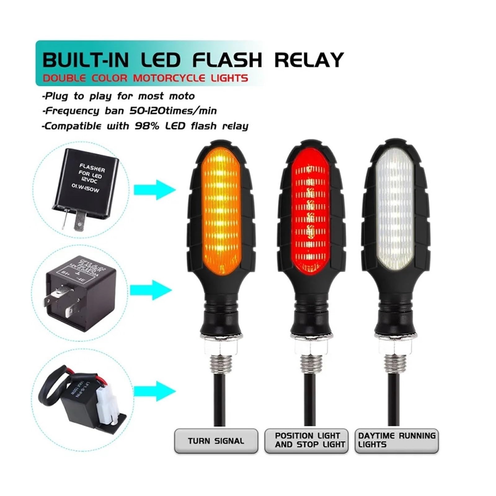Clignotants de Moto 16LED Clignotant DRL Clignotant Indicateurs