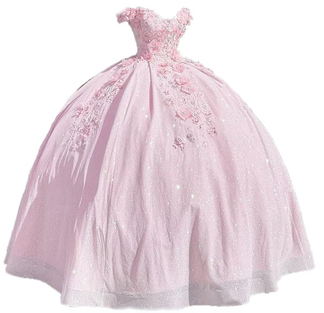 Long Prom Dress Off The Shoulder Quinceanera Dresses Ball Gown Tulle 3D Hand Made Flowers Sweet 16 Dresses