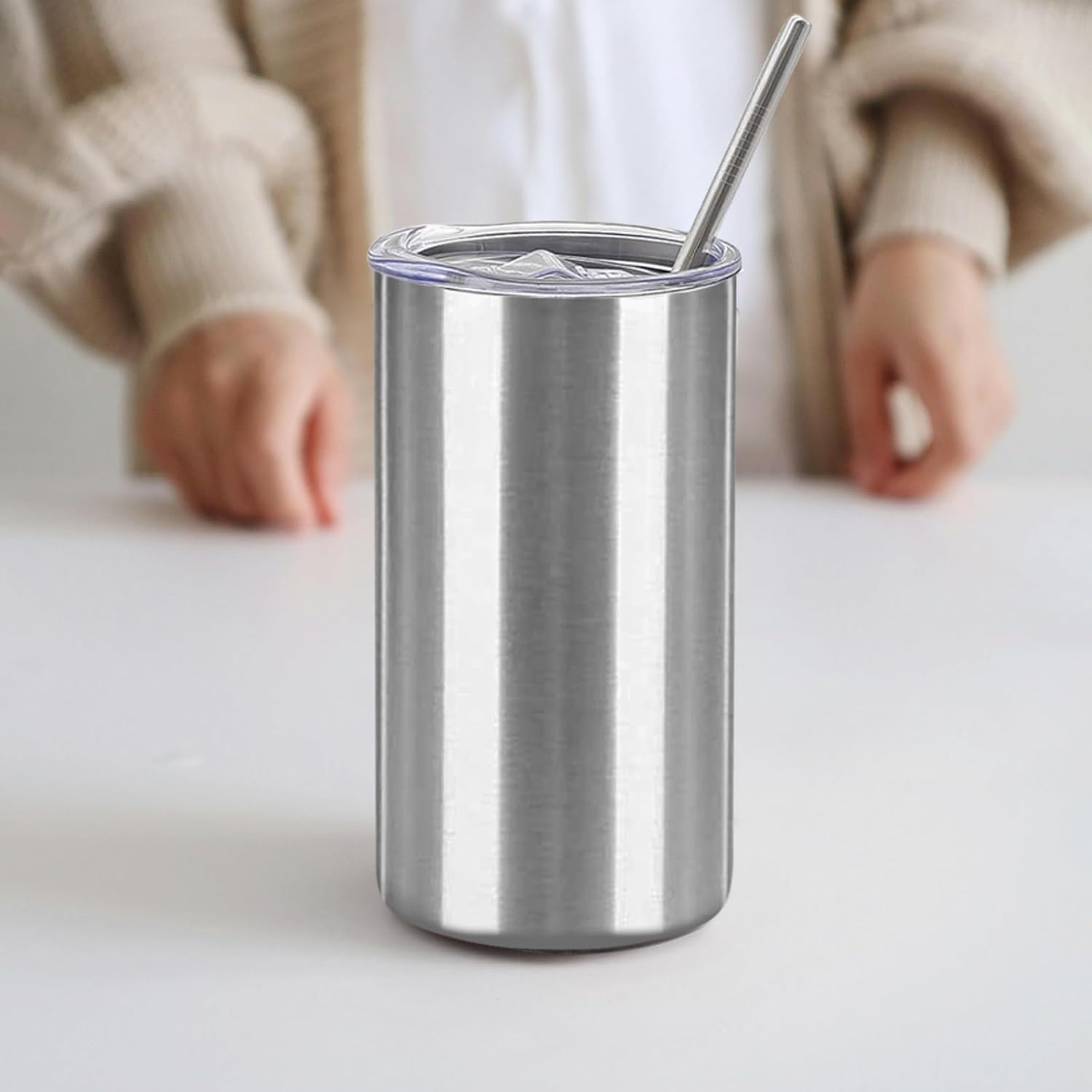 YOUKE OLA 16 Pack Tumblers Blanks Bulk Skinny Straight Tumbler Stainless Steel Double Wall Insulated Water Bottles with Lid & Straw for DIY Gift, 12oz Silver - Image 6