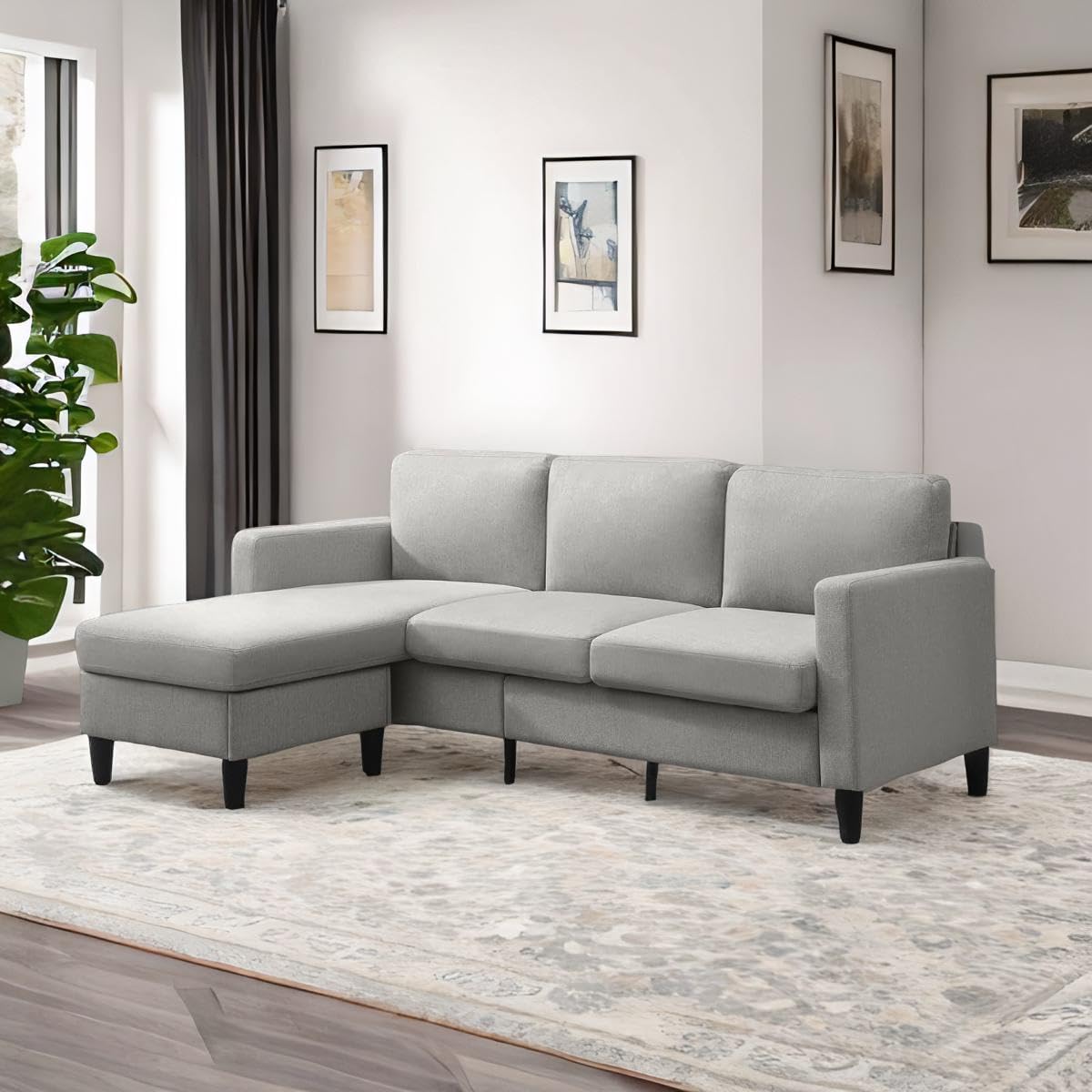 Convertible Sectional Couch with Movable Storage Ottoman, 76 inch mall Linen Fabric Sectional Sofa, 3-Seater Modern Free Combination L Shaped Couch (Light Grey)