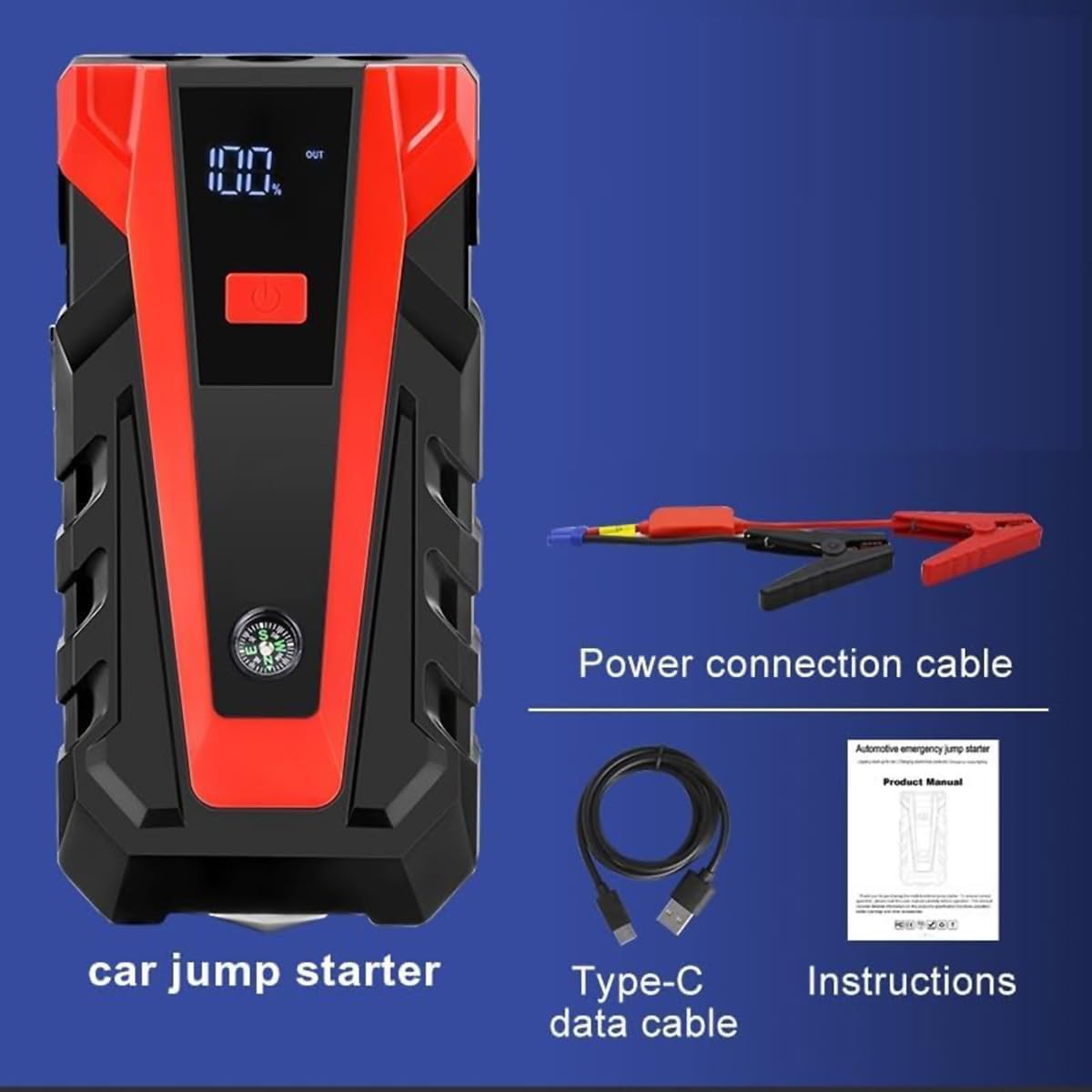Klack Arrancador de Batería Portátil 12V 14000 mAh con Power Bank | Linterna LED 3 Modos, USB Tipo C Carga Rápida, Brújula Integrada, Pinzas Inteligentes, Estuche Incluido