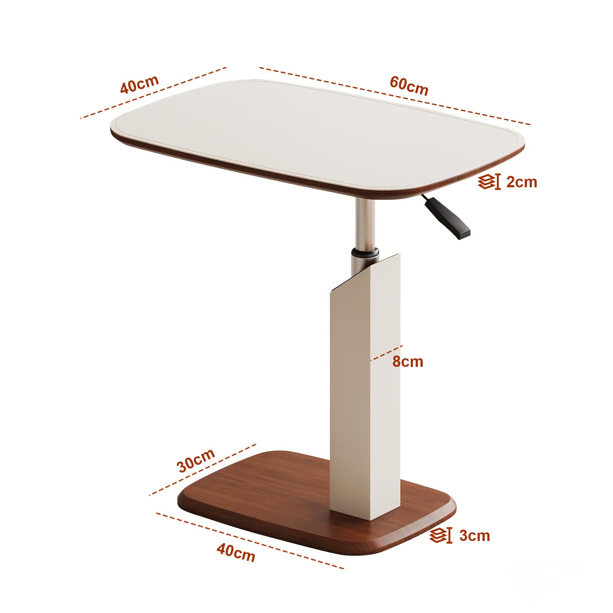 Höhenverstellbarer Beistelltisch mit Versteckten Rollen & Pneumatik, Kleiner C-Form Betttisch Sofatisch mit 360° Drehbar, Holz Side Table für Wohnzimmer, Laptoptisch für Couch Sofa Bett