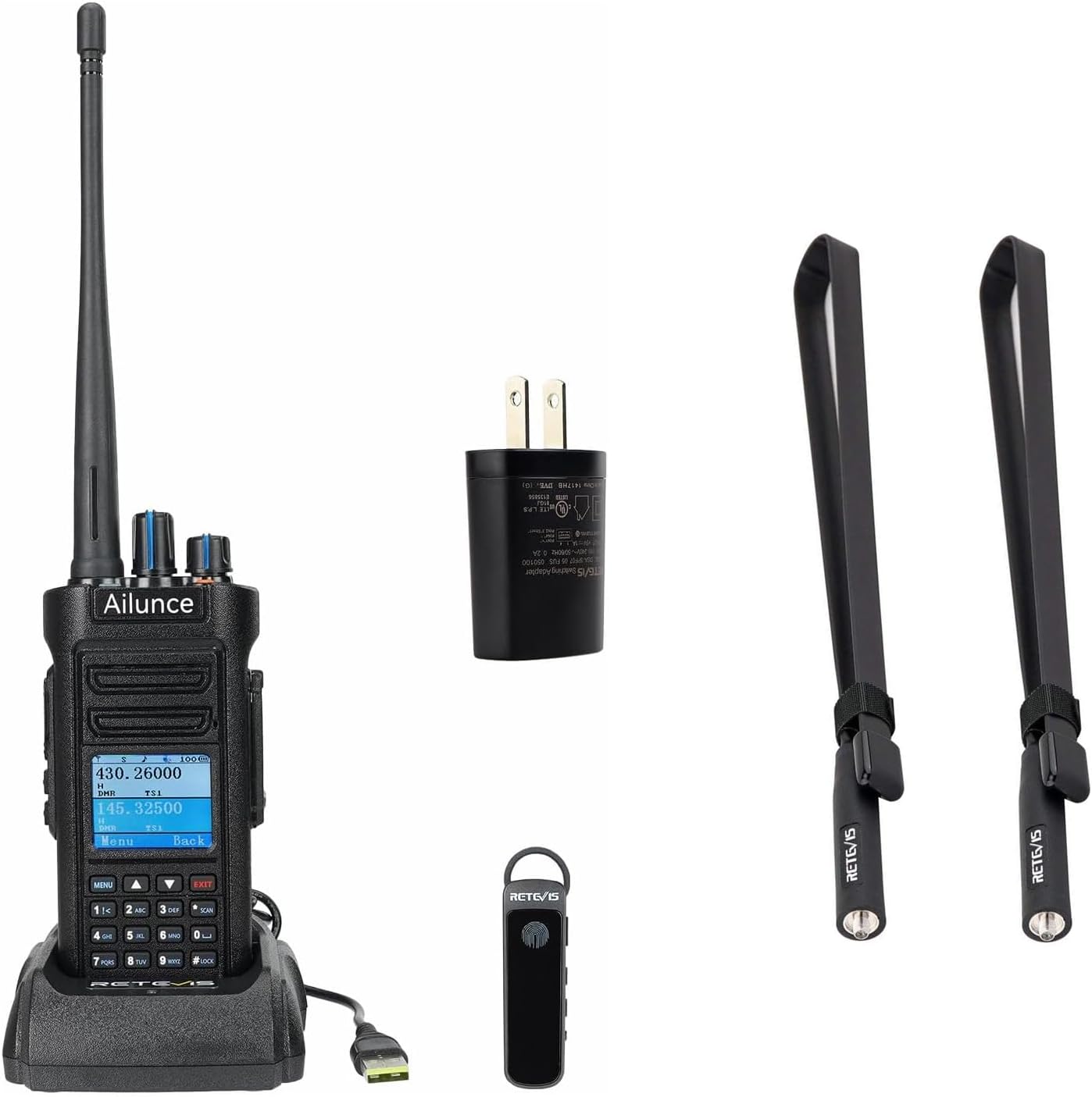 Retevis Ailunce HD2 Ham Radio(1Pack) Bundle with Ham Radio Antenna(2Pack), DMR Handheld Radio, Digital Analog Two Way Radio, SMA-Female Foldable CS Tactical Antenna