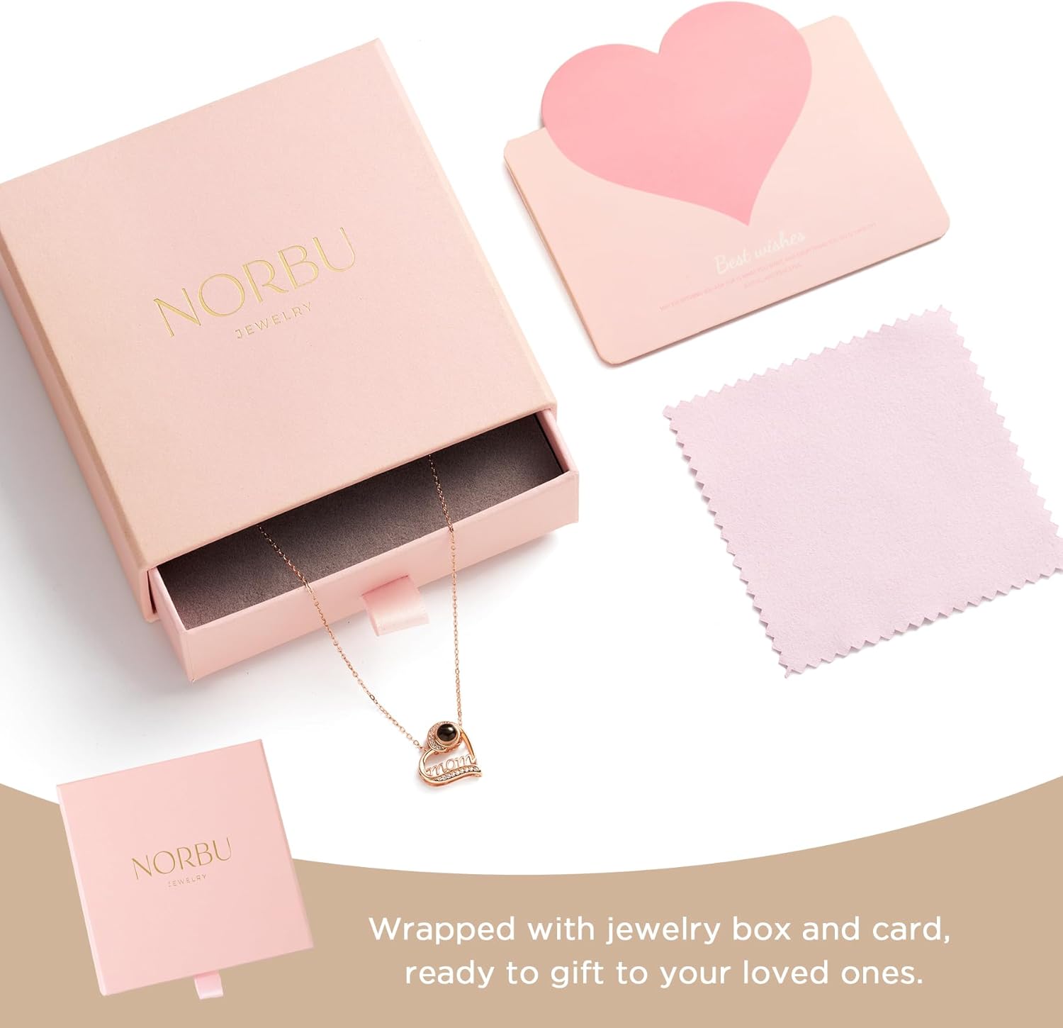 NORBU Mother's Day Gifts, S925 Sterling Silver Mother Necklace, Heart Projection Necklace for Women, Mom, I Love You to The Moon and Back Pendant, Womens Jewelry Gifts for Birthday Anniversary Christmas