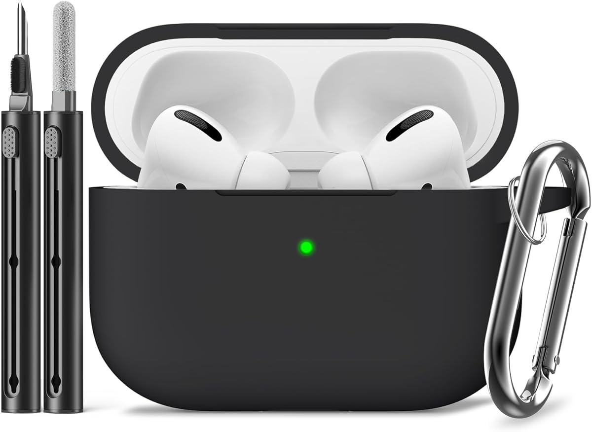 Inesore Compatible with Airpods Pro 1st/2nd Generation hülle Cover, Silicone Protective Case for Apple Airpods Pro 2 USB-C Charging Case with Cleaner Pen, for Women Men-Black