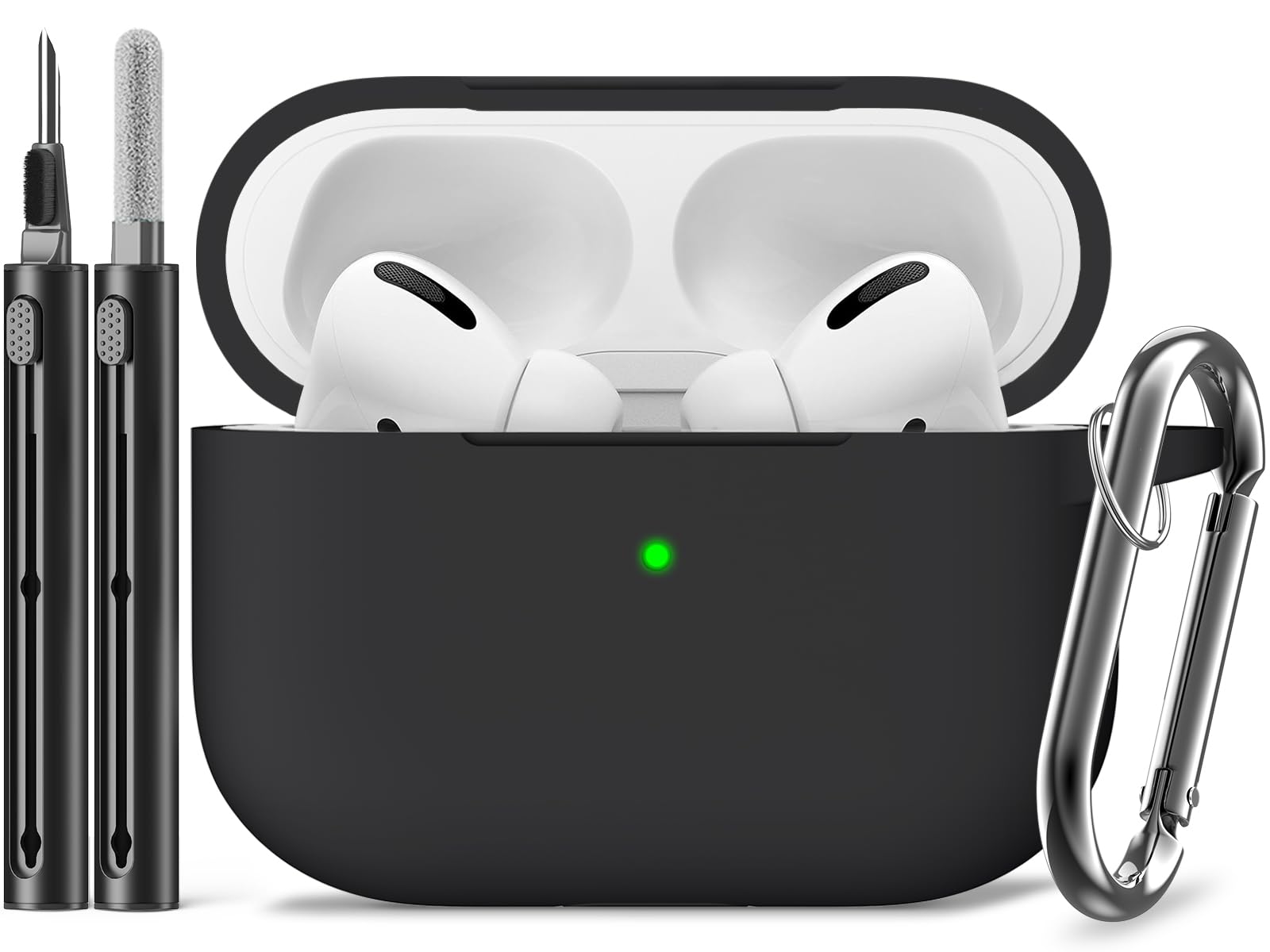 Inesore Compatible with Airpods Pro 2 Custodia Cover,Silicone Protective Case for Apple Airpods Pro 2nd/1st Generation Charging Case with Keychain and Cleaner Pen,for Women Men-Black