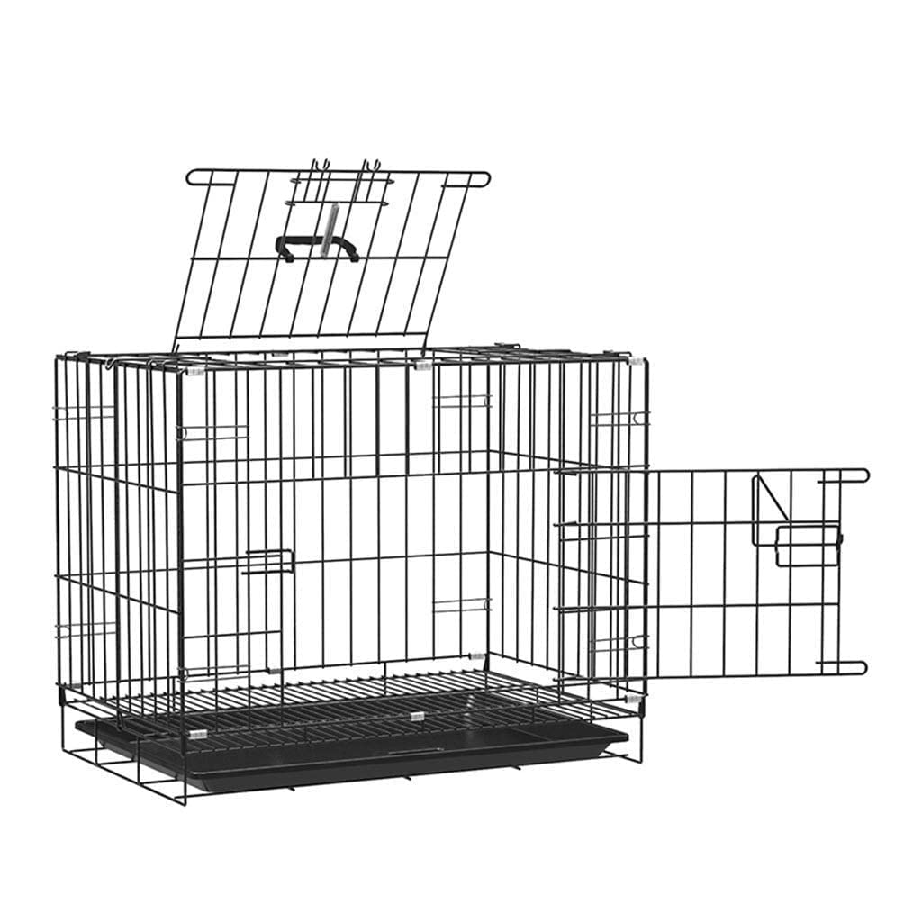 BohoBark Powder Coated, Double Door Folding Metal Cage/Crate/Kennel with Removable Tray for Large Dogs (36 inch_No4,) (Black)