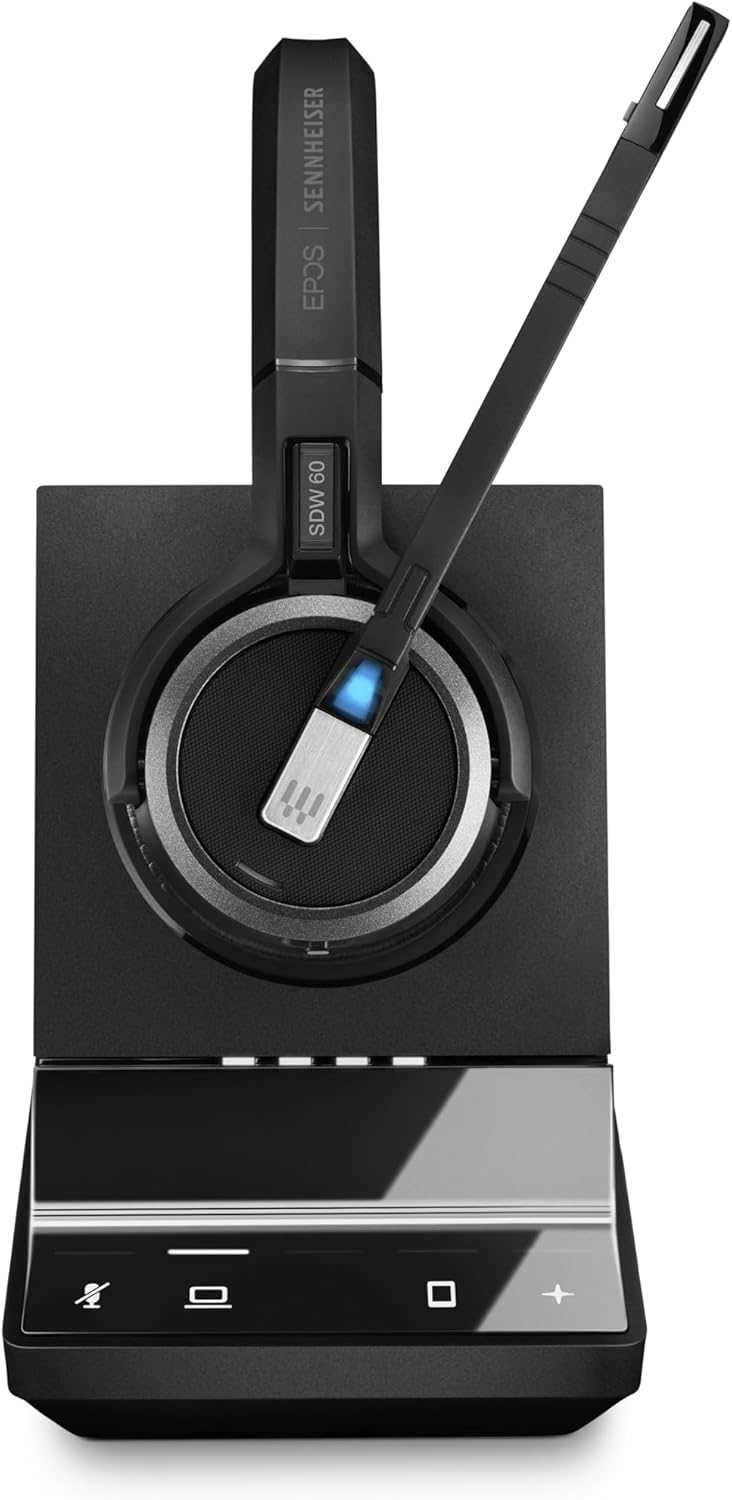 Sennheiser SDW 5063 (506588) – Double-Sided (Binaural) Wireless DECT Headset for PC/Softphone Connection Dual Microphone Ultra Noise Cancelling, Black