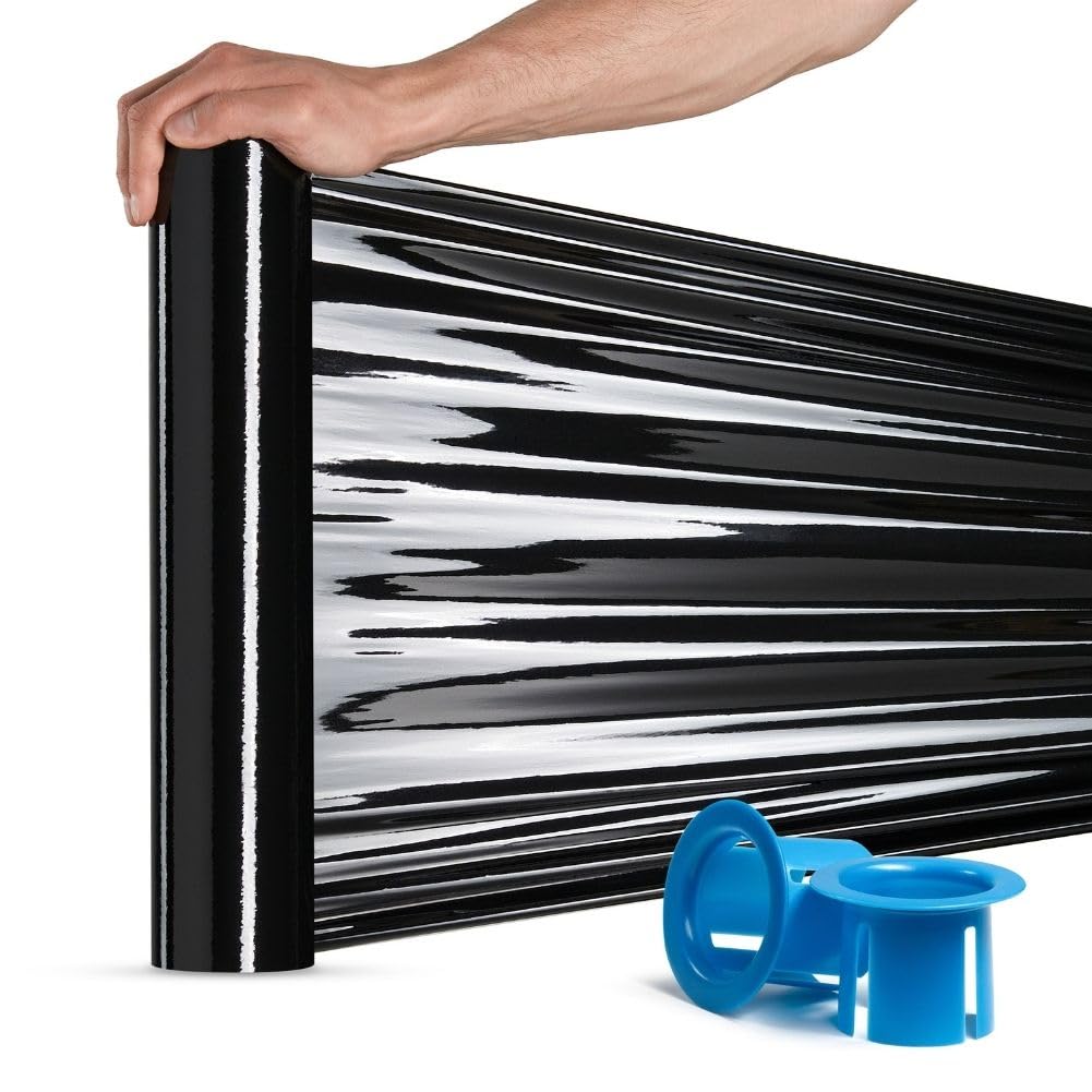 RAGO® - Folia stretch czarna 2 sztuki I Rolka folii stretch z dyspenserem 0,85 kg (7,5 x 7,5 x 40 cm) I Folia meblowa I Materiał opakowaniowy I Folia ruchoma I Folia do mebli