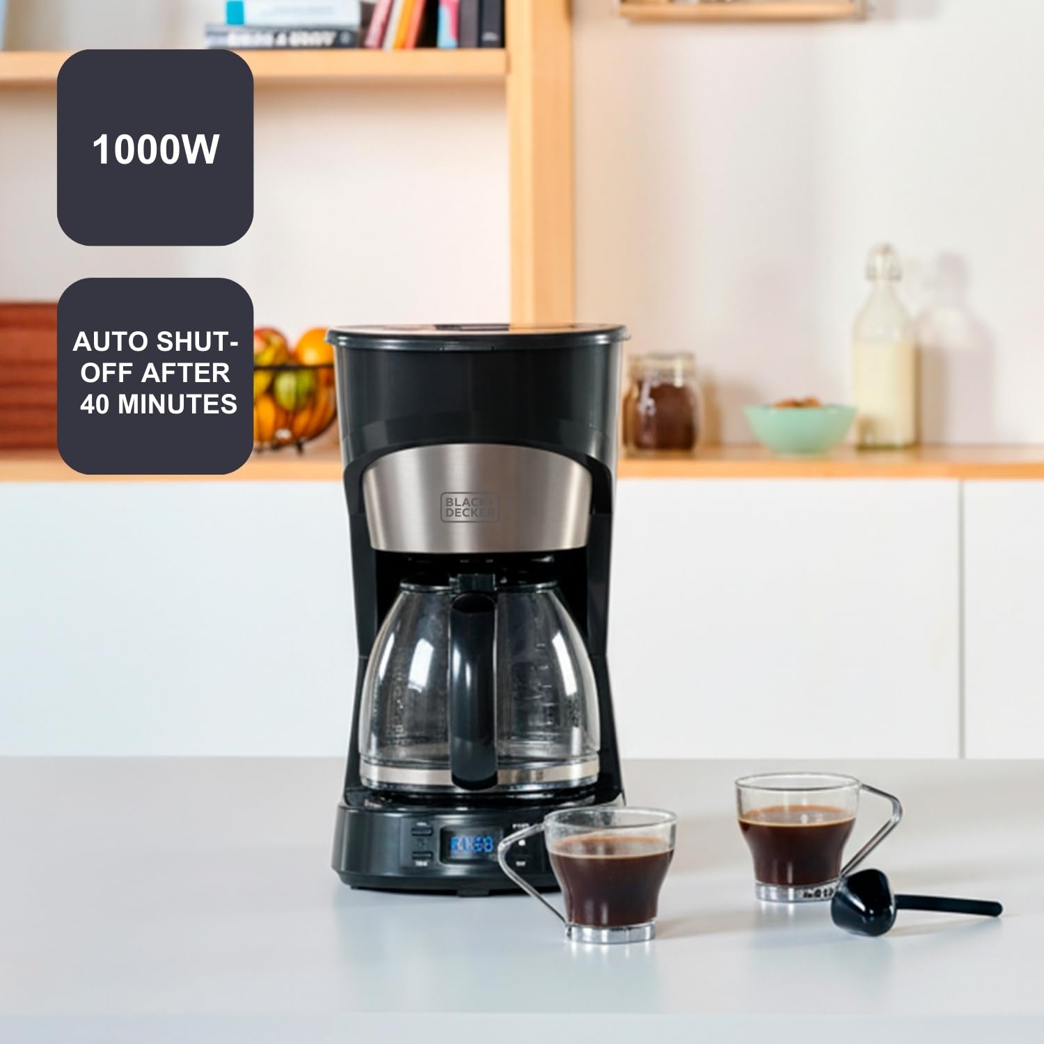 BLACK+DECKER – Macchina da caffè americano BXCO1002E | 1000W | 12 tazze | Timer 24h | Controllo digitale | Sistema antigoccia | Piastra riscaldante | Auto-off | Filtro lavabile | Inox antigraffio