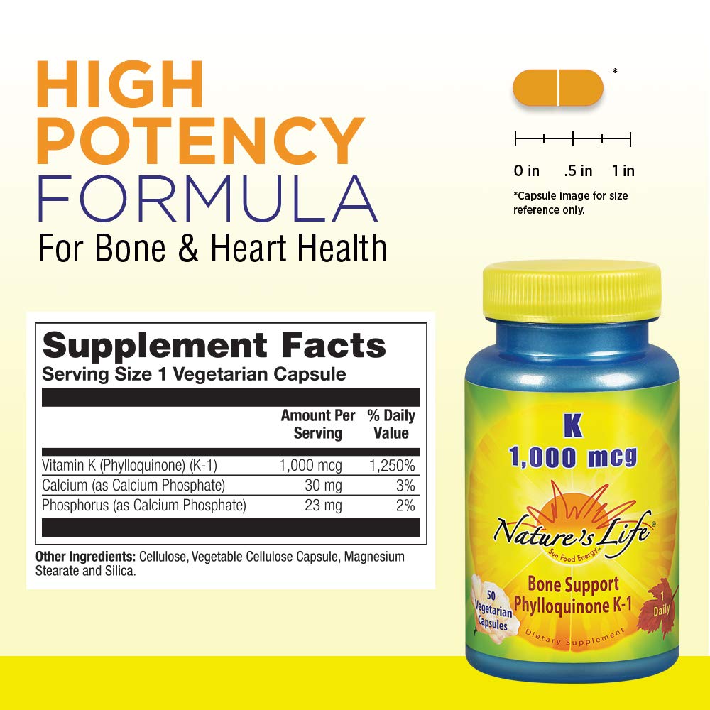 Nature's Life Vitamin K 1000mcg | Phylloquinone K-1 Supplement, Healthy Bones & Cardiovascular Support | 50CT — Amazon image 2