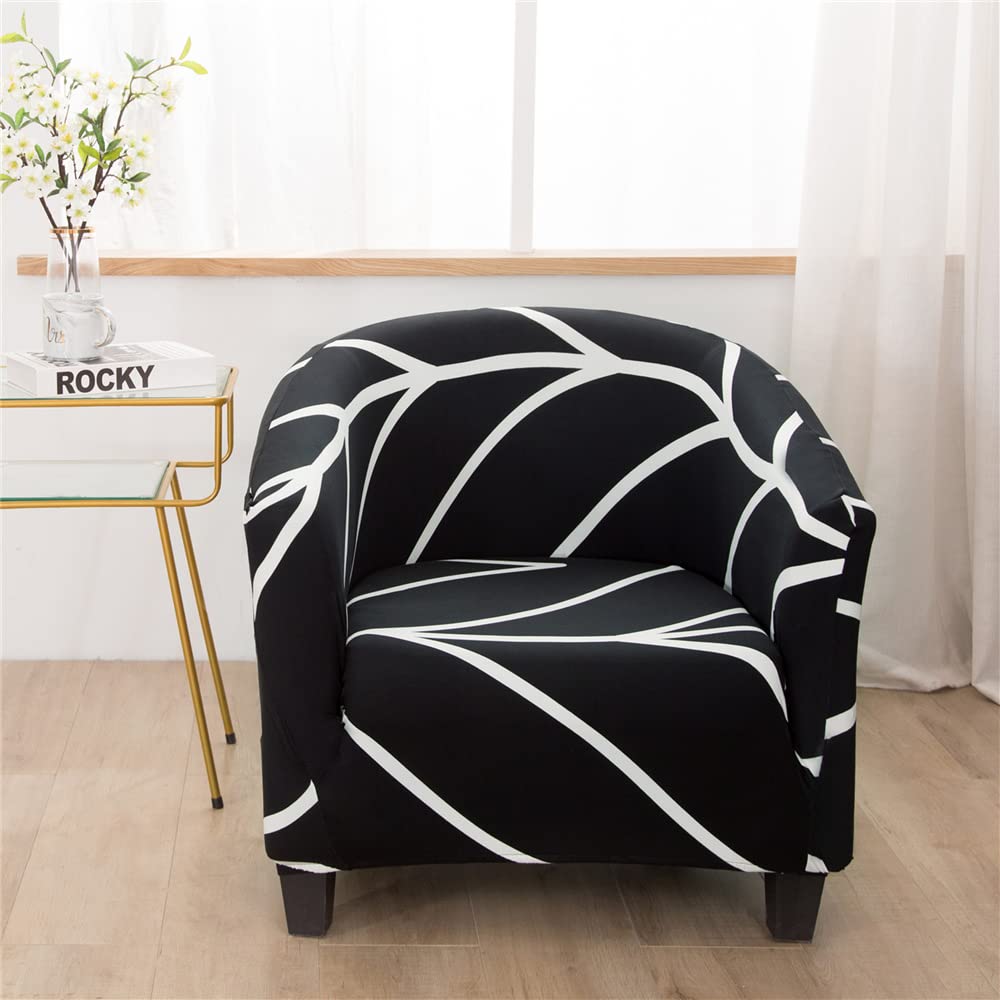 Highdi Black And White Tub Chair Covers Stretch Spandex Armchair Slipcover, Modern Geometry Universal Removable Washable Furniture Protector Couch Covers For Club Hotel Living Room Cafe (Black And White)