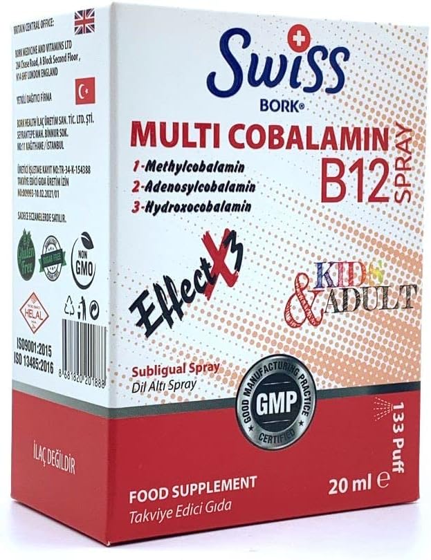 SWISS BORK Multi Cobalamin Vitamin B12 Spray High Strength (20ML) –Promotes Energy Production, Cognitive Function, and Overall Well-Being with Enhanced Absorption