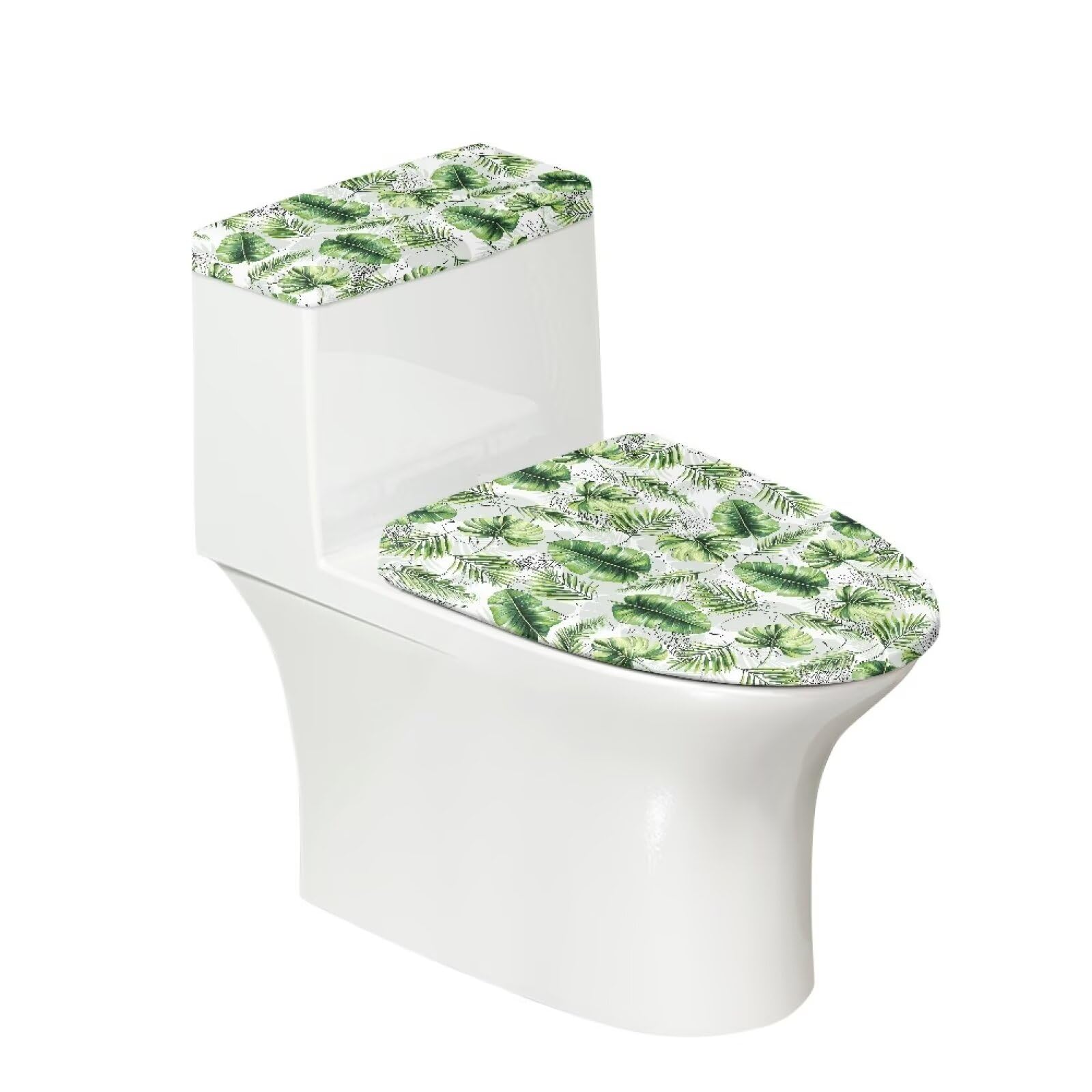Green Leaves Toilet Lid Covers with Tank Covers Toilet Seat Cover Dustproof Stays in Place Home Decor Fits Most Toilet Lids