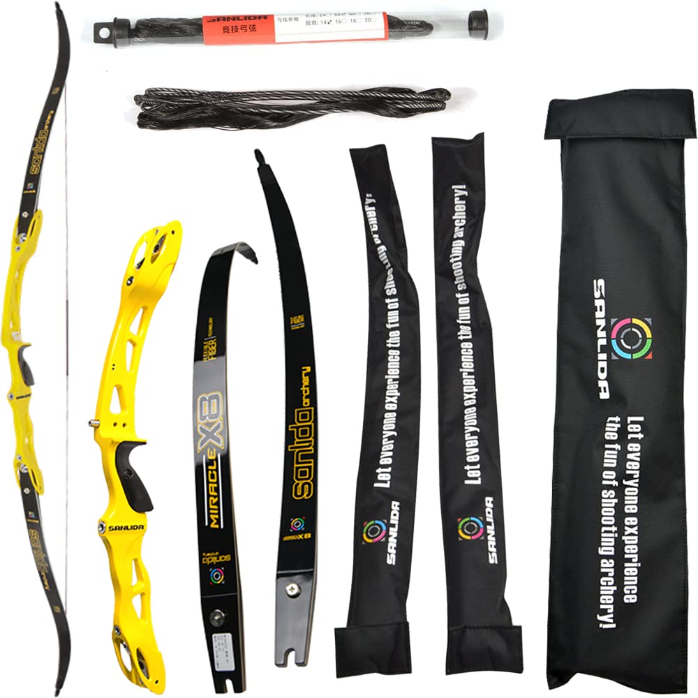 wolfman Recurve Bow Set Adult 66/68/70 Inch 14-44 Lbs Archery Hall ILF Competitive Bow and Arrow Set Competitive Bow Hunting Bow Set for Archery Club Shooting Practice RH (Yellow, 70"/38Lbs)