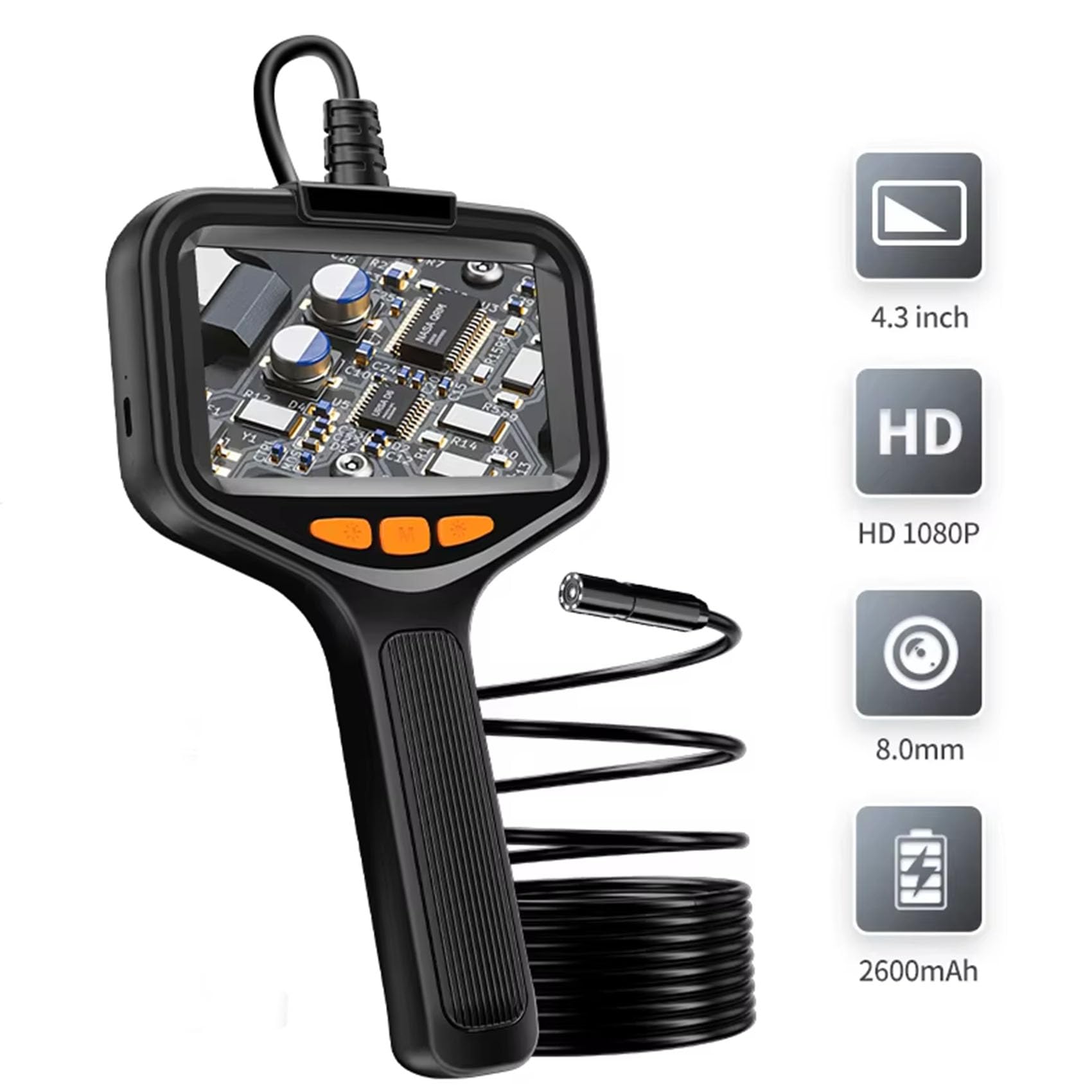 HYZHANHONG 20m, Industrial Endoscope Camera 4.3-Inch LCD Digital Handheld Endoscope IP67 Waterproof 1080P High-Definition 8Mm Sewer Camera Suitable for Pipelines