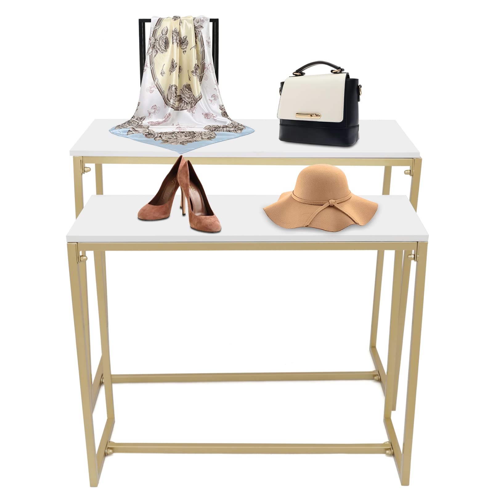 Metal Shoe Handbag Display Stand, Display Riser Shelf,Nesting Tables 2 Piece Set for Home Clothing Shop Hotel Garment Factories