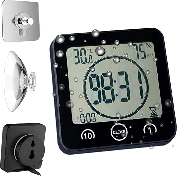 Waterproof Bathroom Wall Clock and Timer, Digital Water Resistant Hanging Timer for Shower, Large...