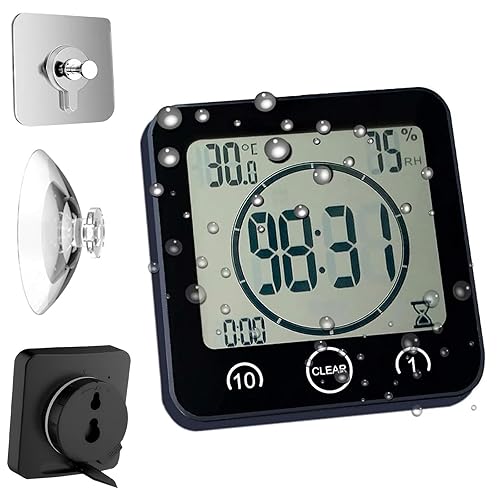 Waterproof Bathroom Wall Clock and Timer, Digital Water Resistant Hanging