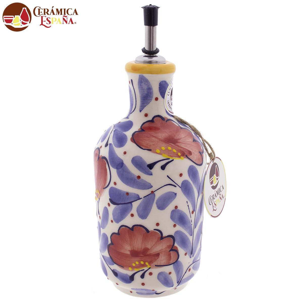 CERÁMICA ESPAÑA | Oliera Amazon | Oliera antigoccia | Oliera in ceramica | Olio artigianale - Modello M10 | 500 ml | Decorazione 100% fatta a mano | 9x9x25 cm
