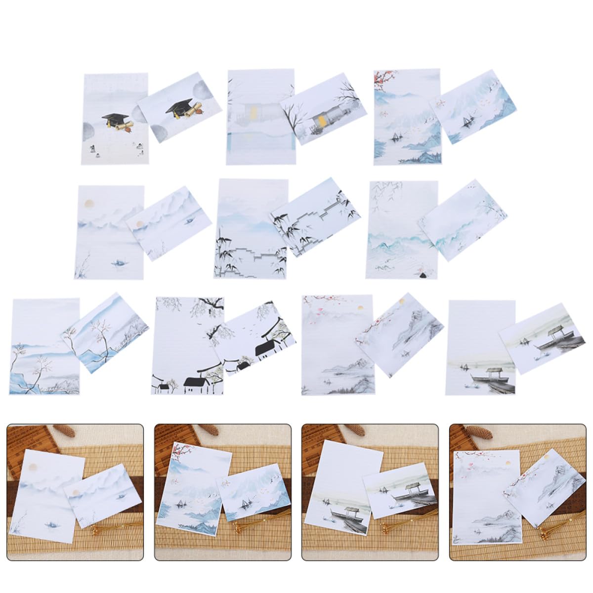 OSALADI Ensemble de Papeterie 10 Sets Papiers à Lettres et Enveloppes, Style Peinture à L'encre Chinoise