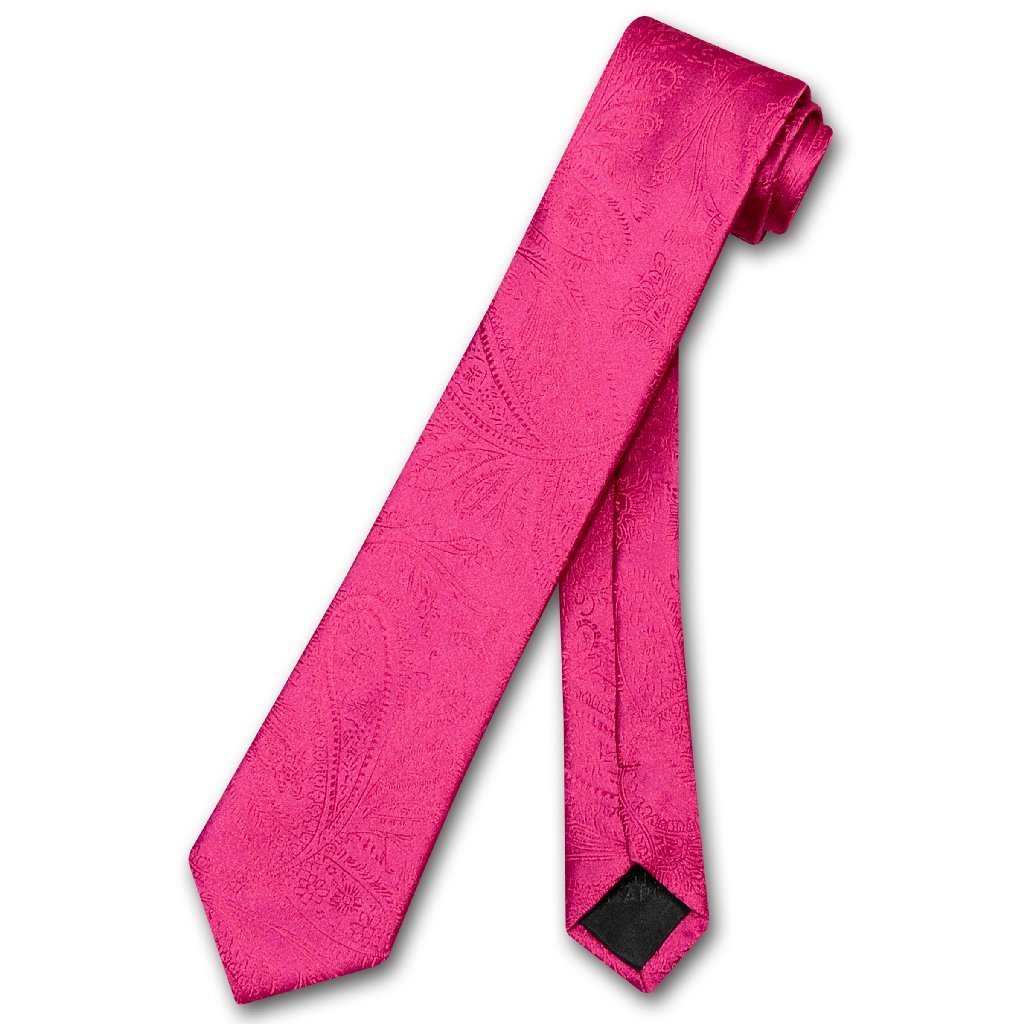 Vesuvio Napoli Narrow NeckTie Solid HOT PINK FUCHSIA Paisley 2.5