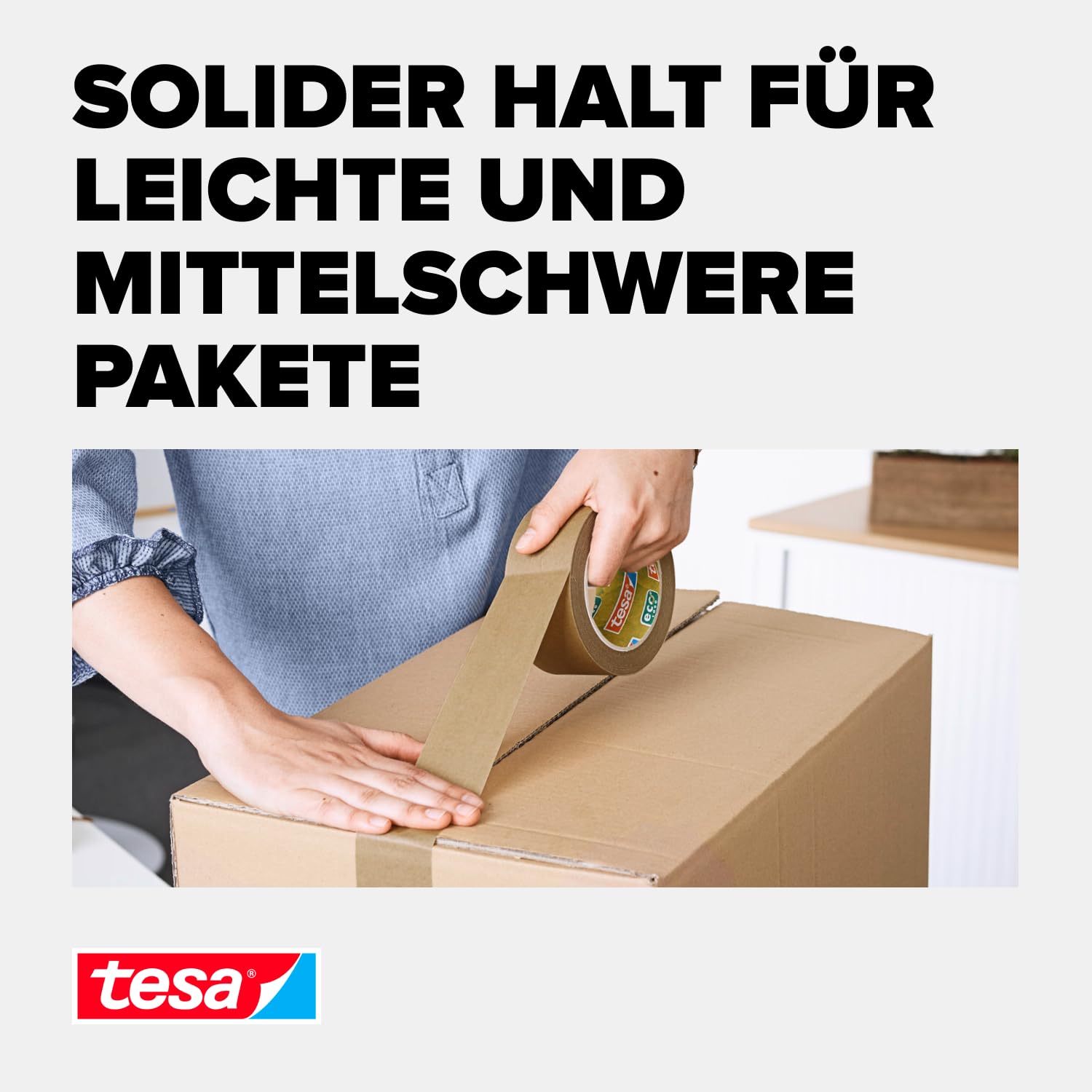 tesapack Paper Standard - Eco-Friendly Paper Packaging Tape, 56% bio-Based Material - Effective and Easy to Recycle - Brown - 3X 50 m x 50 mm