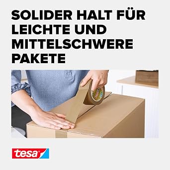 tesa tesapack Paper Standard - Environmentally Friendly Paper Parcel Tape 56% Bio-Based Material - Efficient and Recycling-Friendly - Brown - 50 m x 50 mm