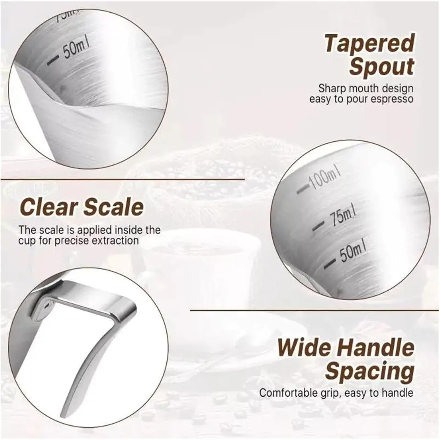 HMA73-304 Stainless Steel Coffee Measuring Cup Kitchen Tool Scale Mark Espresso Shot Machine Accessories Measure Mug(A4)
