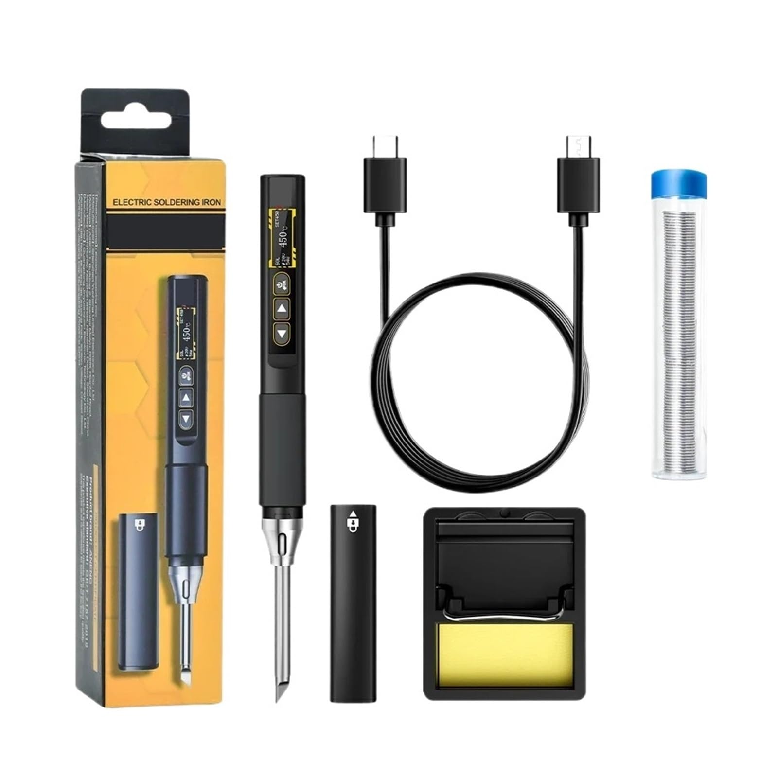 Saldatori Elettrici PD/QC 96W Temperatura Regolabile Carica Riscaldamento Rapido Strumenti For Elettricisti Saldatura Intelligente Portatile Facile Saldatura Fluida(Black,02)