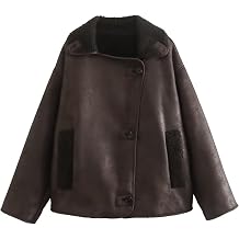 Tanming Womens Faux Suede Fleece Lined Coat Thick Warm Long Sleeve Leather Jacket Outerwear with Pockets